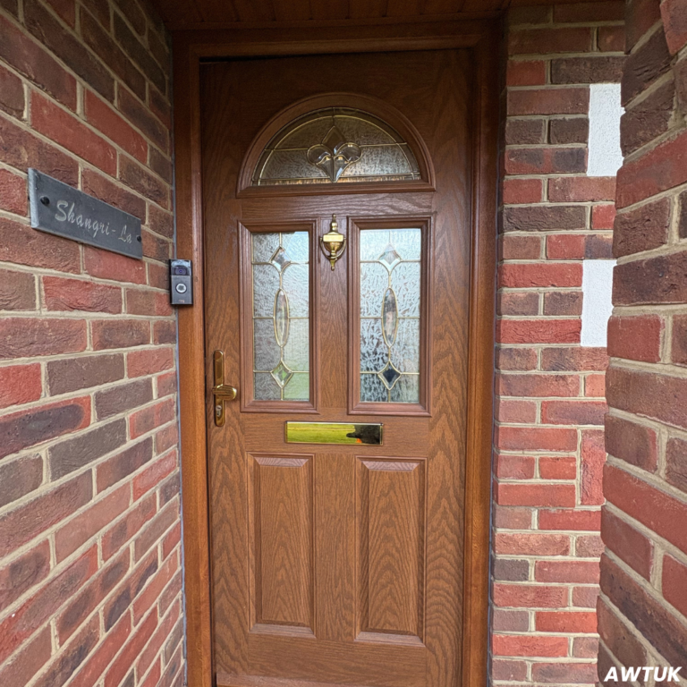 Front door of an Essex property with decorative privacy window film in glass panels