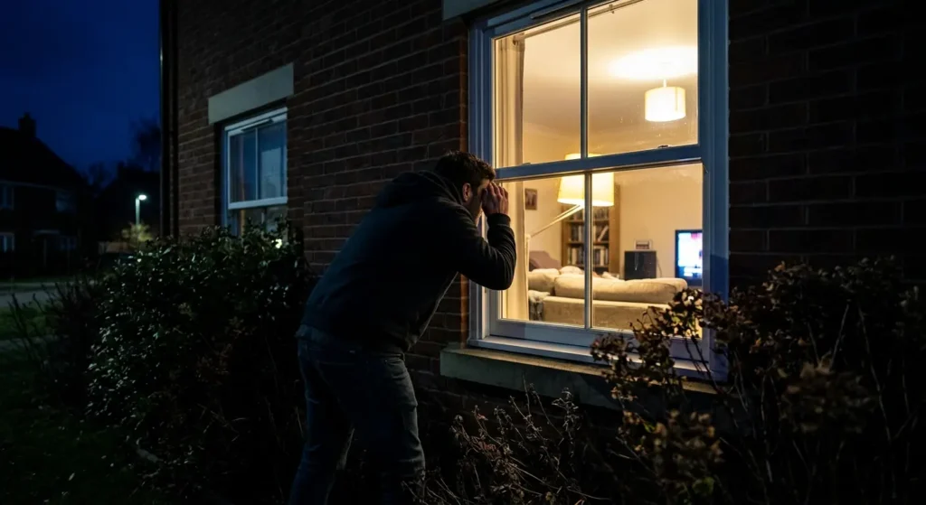 Image of a man peering into a customers home with no privacy