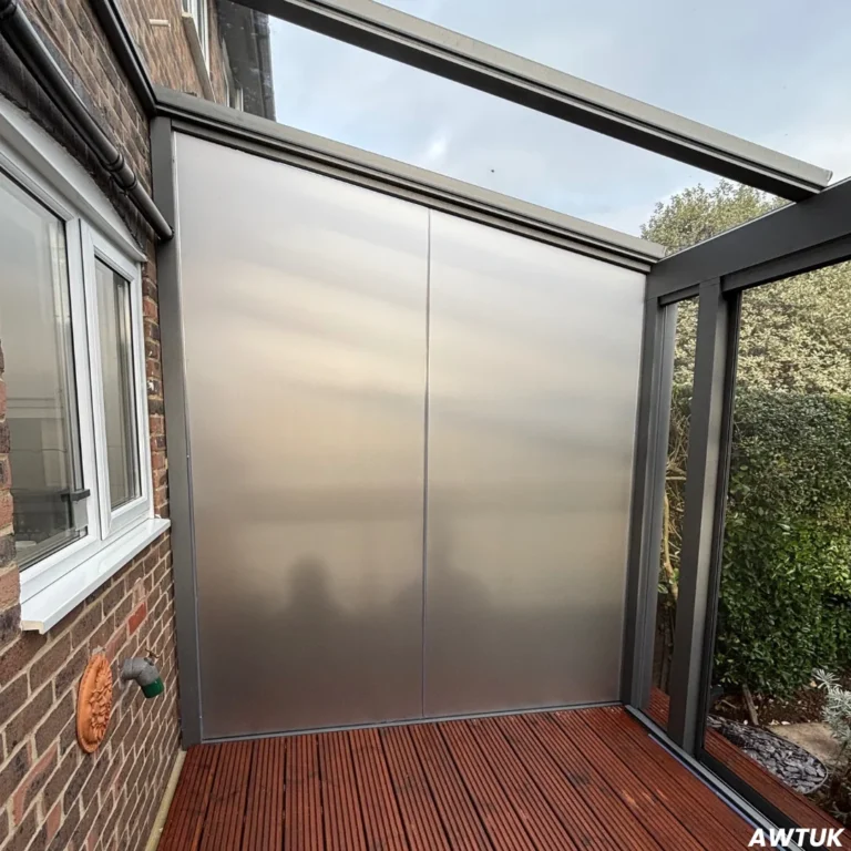 Frosted privacy window film installed on awning glass in London