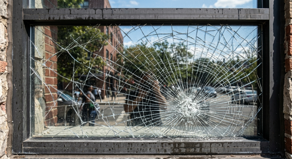image of a cracked pane of glass because of thermal stress
