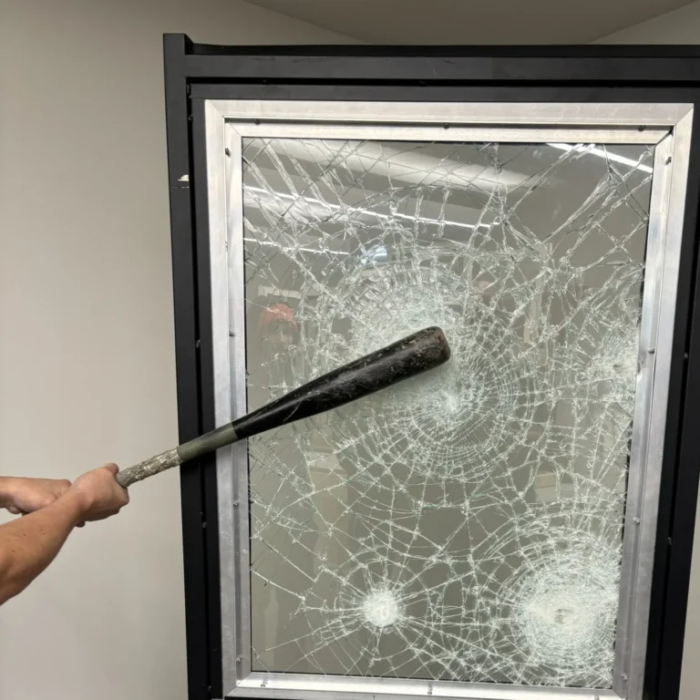 Security FIlm being tested with a baseball bat